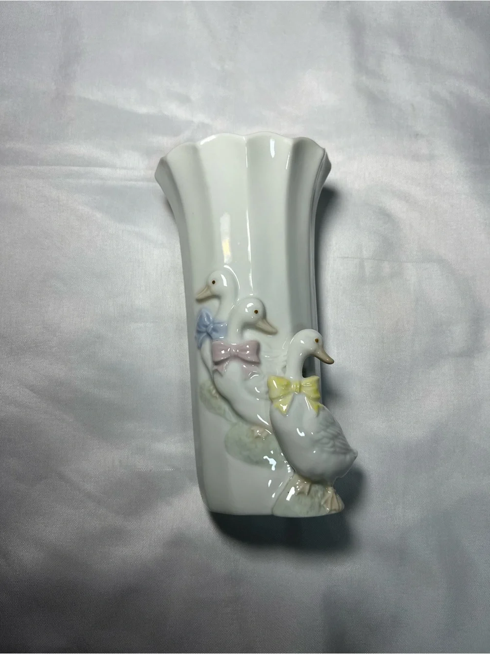 Vintage Otagiri Japan Hand Painted Geese Farmhouse Ceramic Vase 3D White